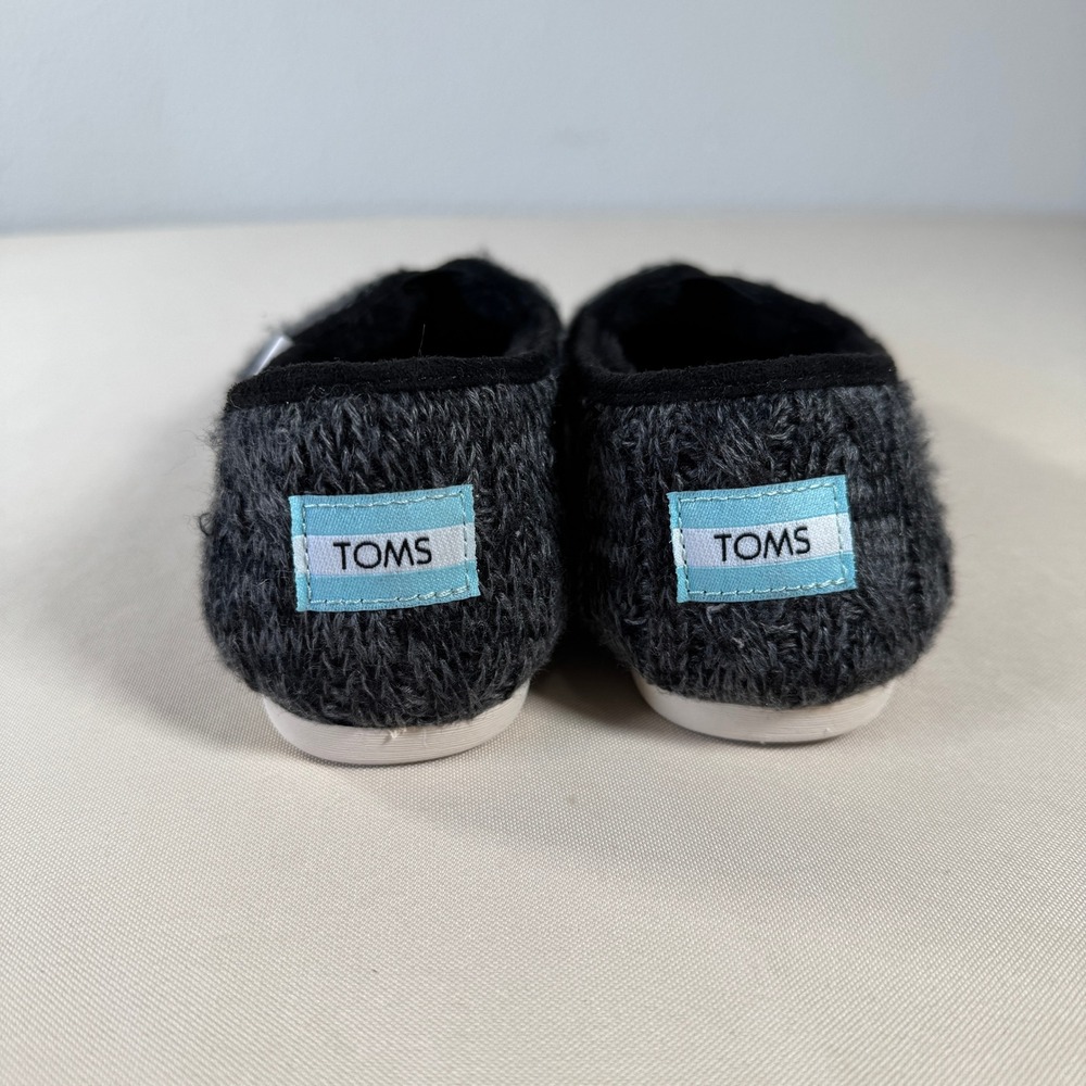 Toms Alpargata Cable Knit Black Women's 7 Faux Fur Slip On Shoes Cozy Lounge - Picture 5 of 10
